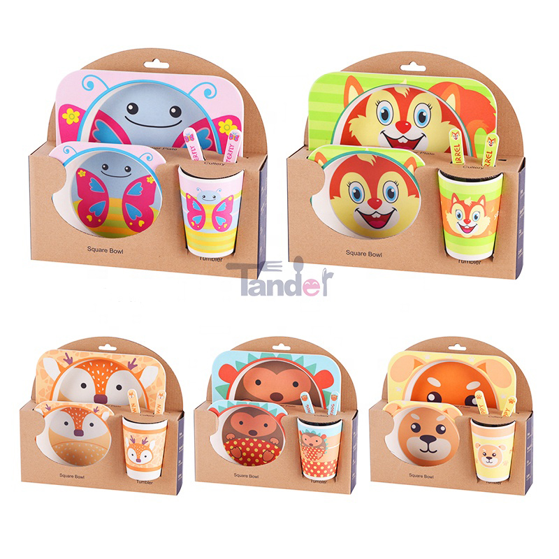 umweltfreundliche Kinder Geschirr niedliche Cartoon Design Kinder Bambus Faser Besteck Set