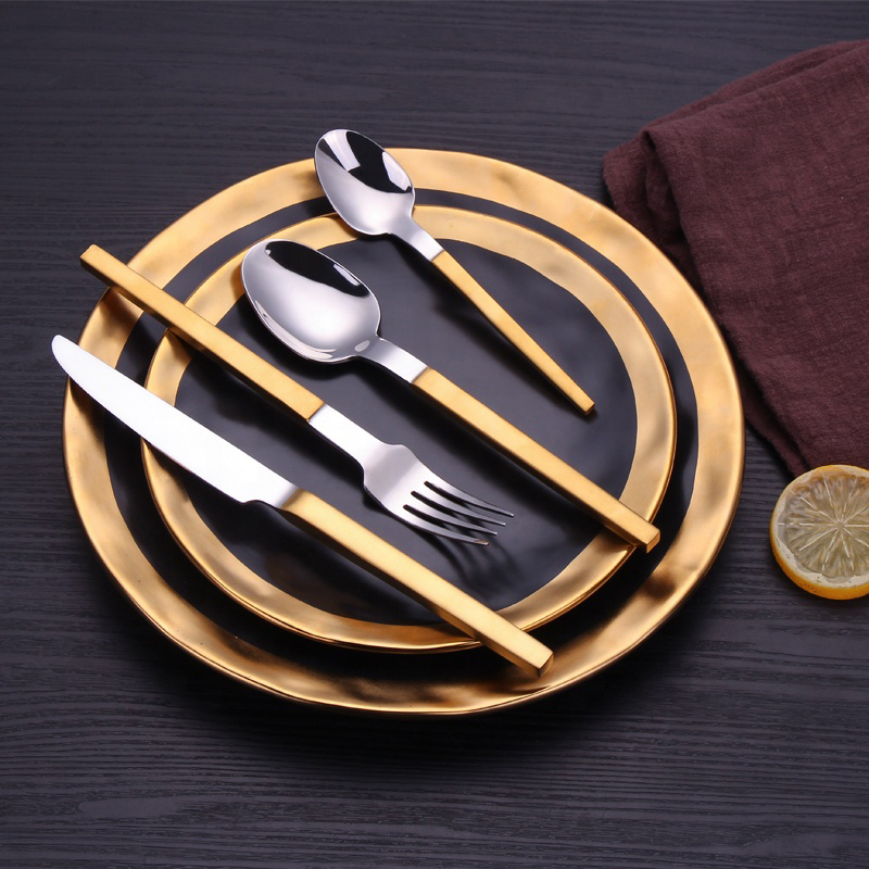 Matt Gold \/ Schwarz Griff Metall Besteck Set Edelstahl Besteck